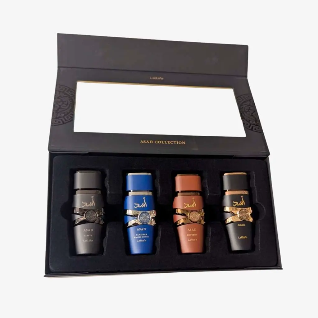 Kit de Perfumes Masculinos Lattafa My Asad Collection em Blumenau/SC - Presentes da Dani O Kit My Asad Collection 4 Frascos 25 ml - Perfumes Masculinos Marca Lattafa - Presentes da Dani, Perfumes em Blumenau, Vale do Itajaí/SC.