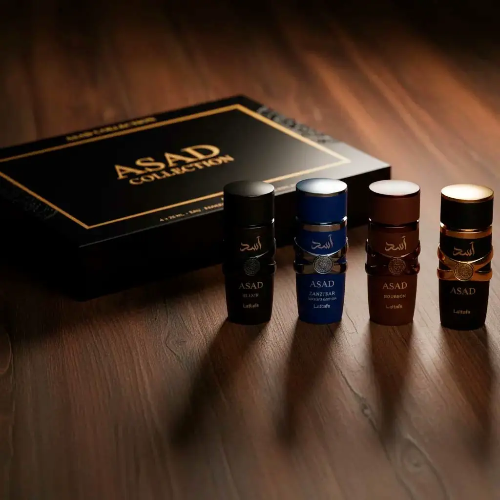Kit de Perfumes Masculinos Lattafa My Asad Collection em Blumenau/SC - Presentes da Dani O Kit My Asad Collection 4 Frascos 25 ml - Perfumes Masculinos Marca Lattafa - Presentes da Dani, Perfumes em Blumenau, Vale do Itajaí/SC.