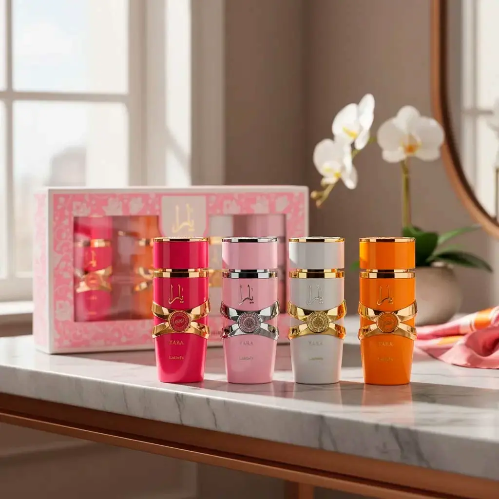 Kit de Perfumes Femininos Lattafa My Yara Collection em Blumenau/SC - Presentes da Dani O Kit My Yara Collection 4 Frascos 25 ml - Perfumes Femininos Marca Lattafa - Presentes da Dani, Perfumes em Blumenau, Vale do Itajaí/SC.
