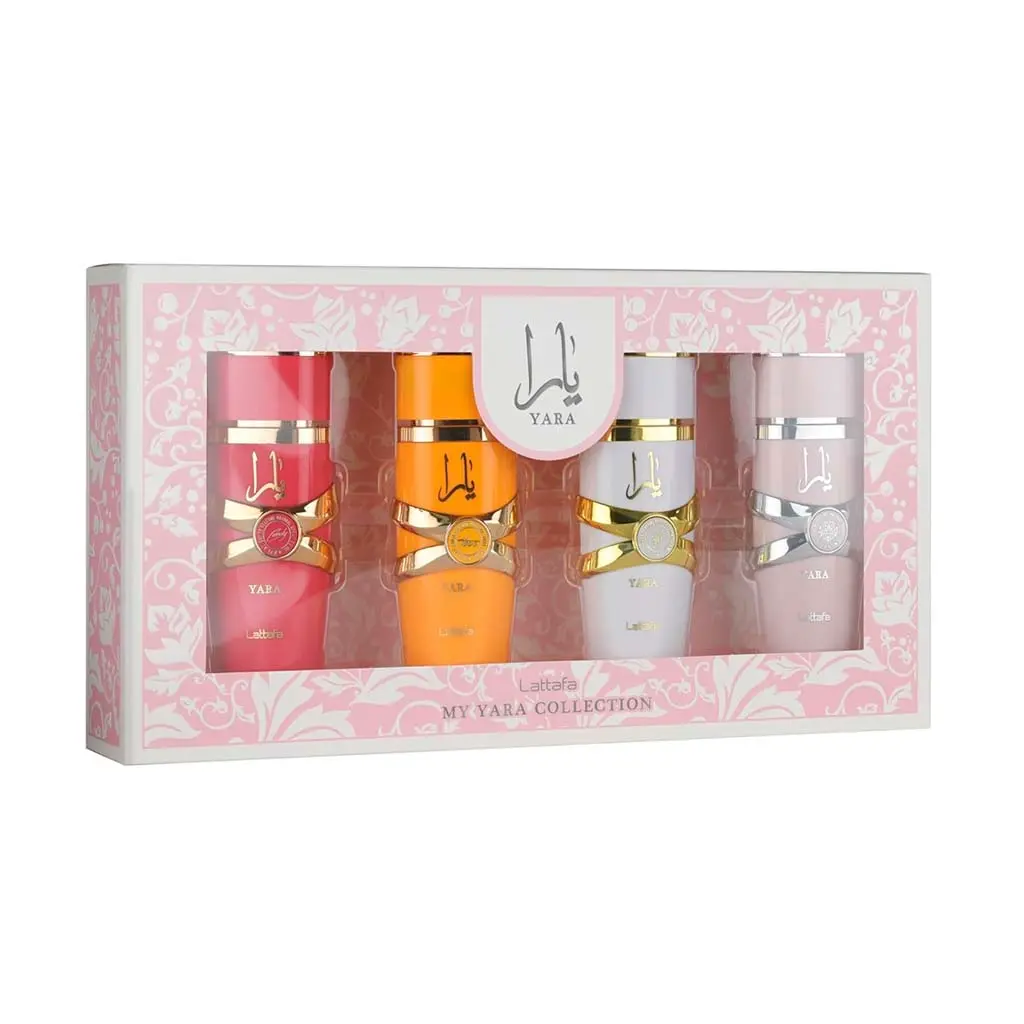 Kit de Perfumes Femininos Lattafa My Yara Collection em Blumenau/SC - Presentes da Dani O Kit My Yara Collection 4 Frascos 25 ml - Perfumes Femininos Marca Lattafa - Presentes da Dani, Perfumes em Blumenau, Vale do Itajaí/SC.